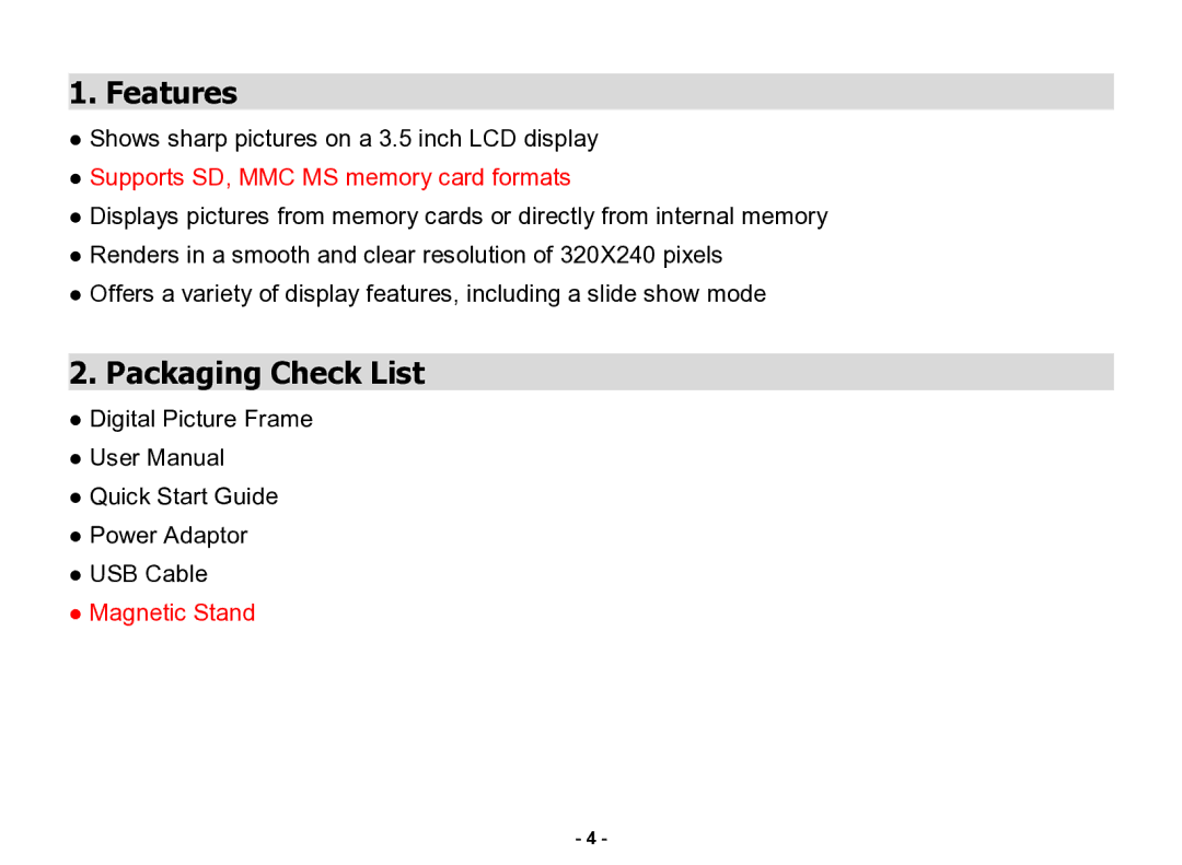 Nextar N3-505 manual Features, Packaging Check List 