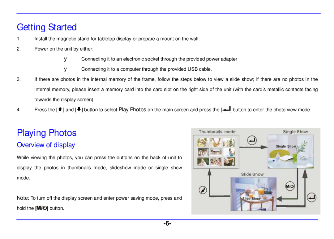 Nextar N3-507 manual Getting Started, Playing Photos, Overview of display 