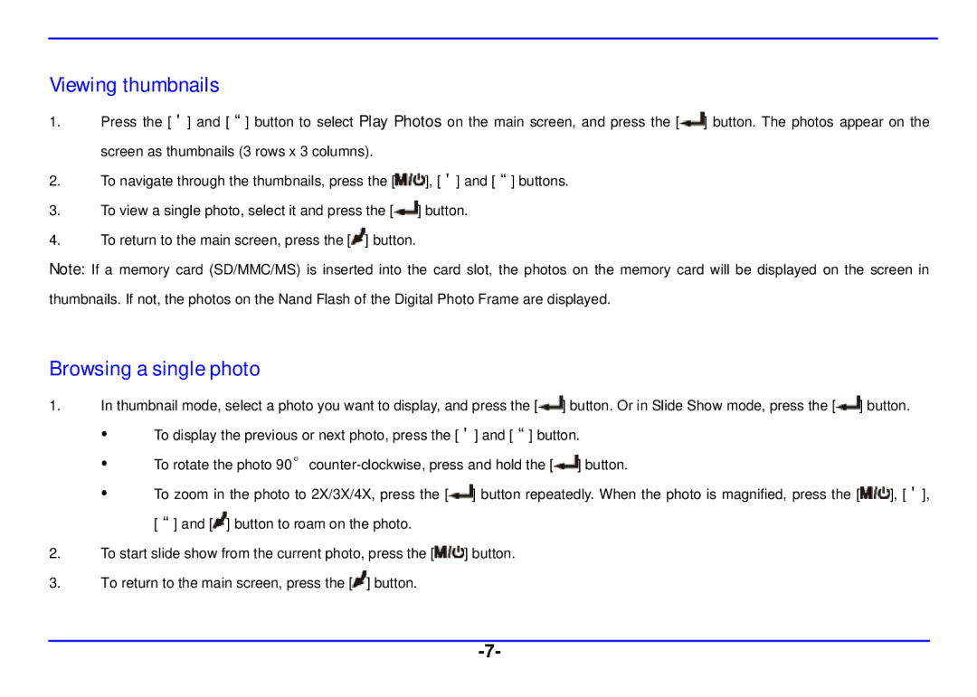 Nextar N3-507 manual Viewing thumbnails, Browsing a single photo 