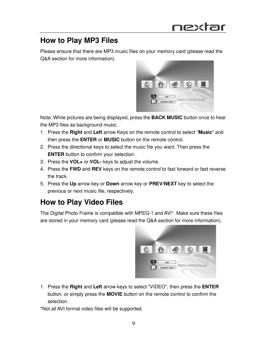 Nextar N7-102 user manual How to Play MP3 Files, How to Play Video Files 