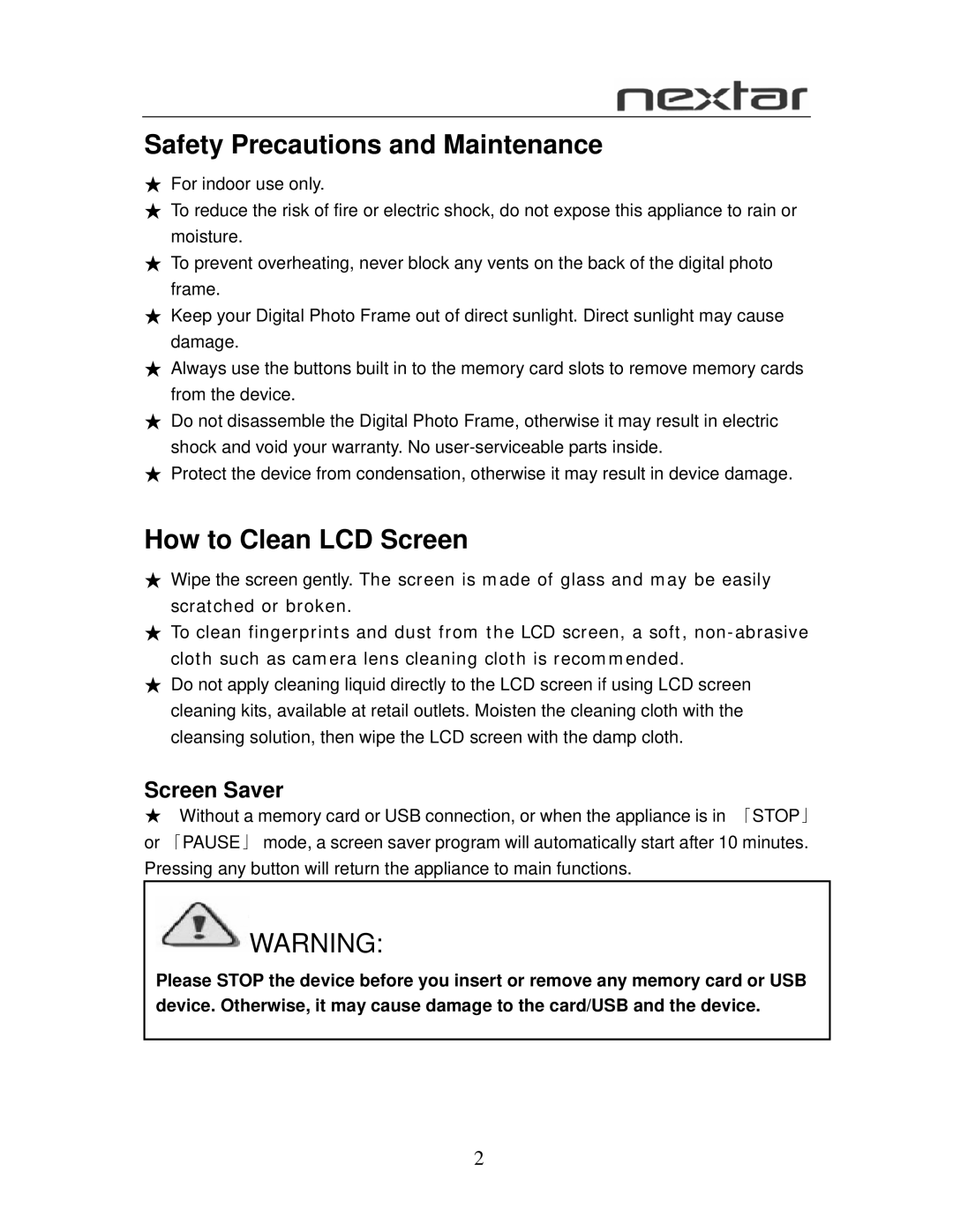 Nextar N7-102 user manual Safety Precautions and Maintenance, How to Clean LCD Screen 