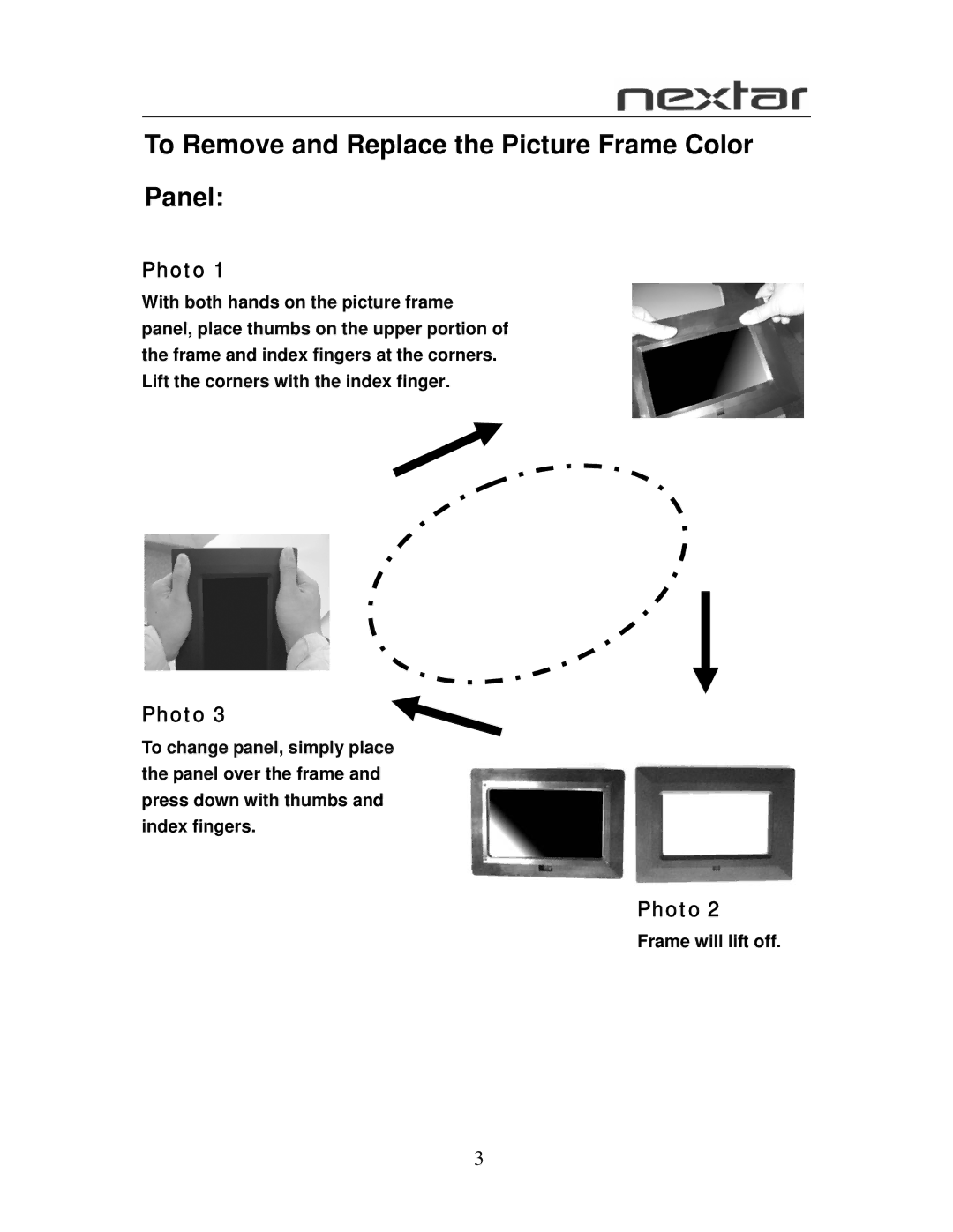 Nextar N7-105 user manual To Remove and Replace the Picture Frame Color Panel, Photo 