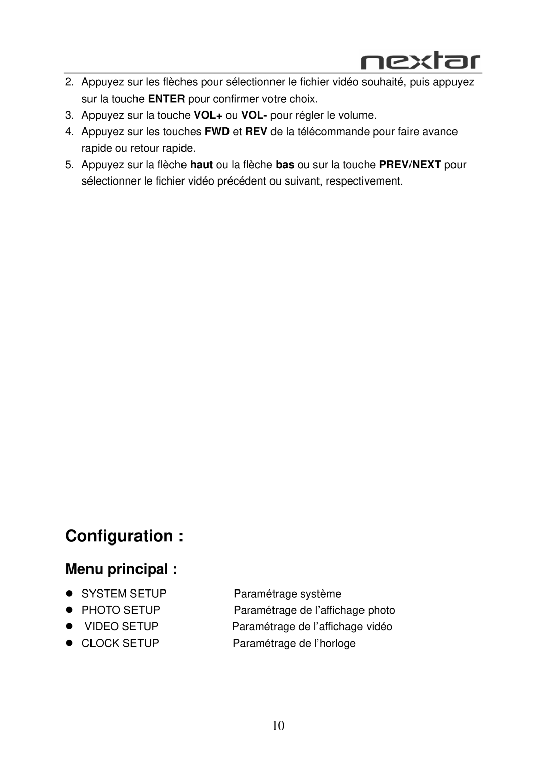 Nextar N7-108 user manual Configuration, Menu principal 