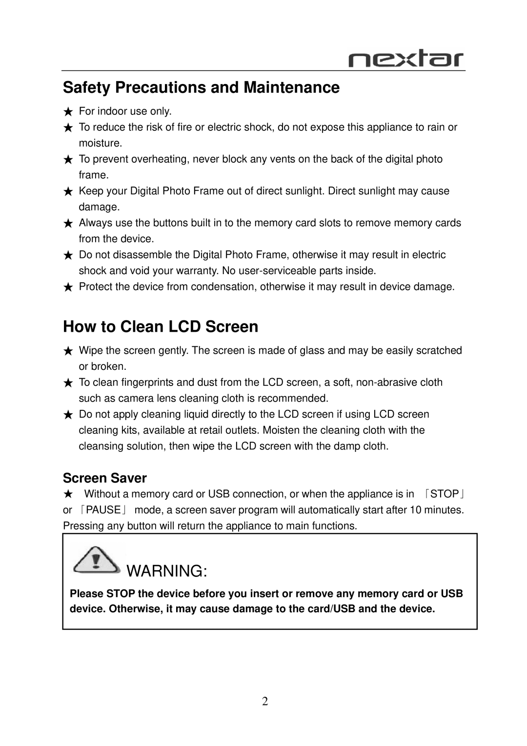 Nextar N7-108 user manual Safety Precautions and Maintenance, How to Clean LCD Screen 