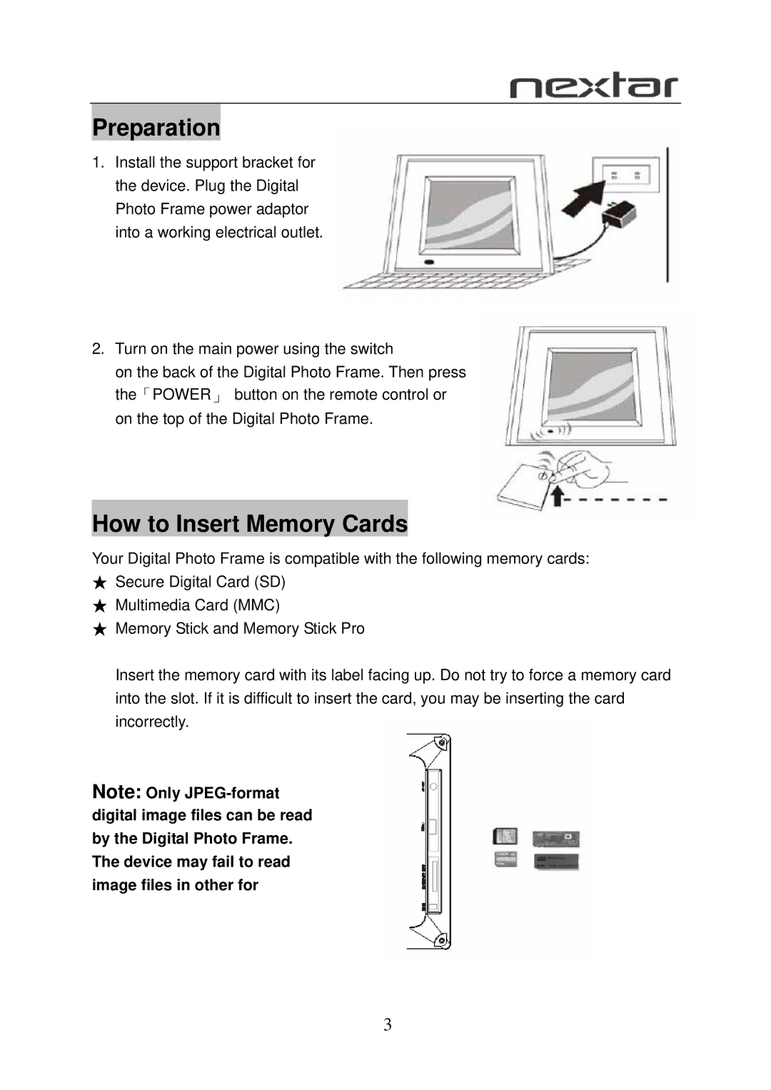 Nextar N7-110 user manual Preparation, How to Insert Memory Cards 