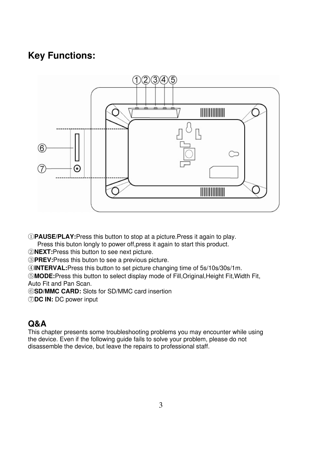 Nextar N7-115 user manual Key Functions 