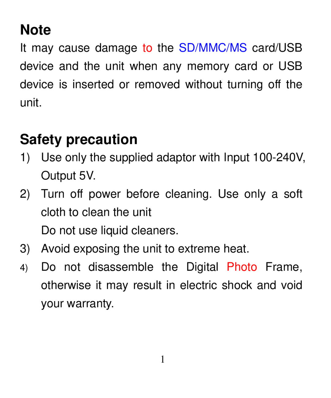 Nextar N7-207 manual Safety precaution 