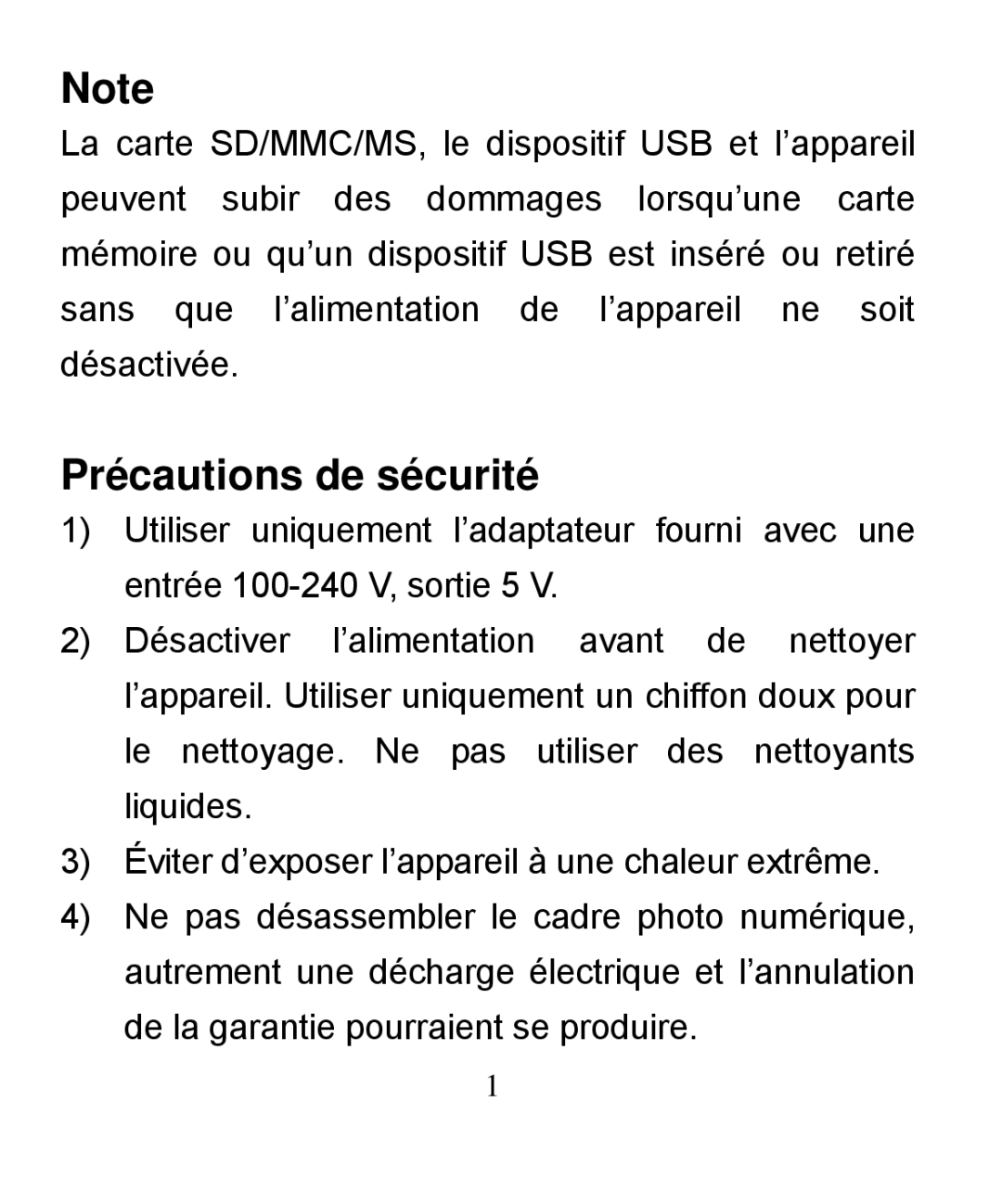 Nextar N7-208 manual Précautions de sécurité 