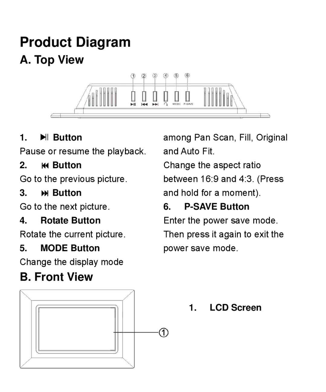 Nextar N7-208 manual Product Diagram, Top View, Front View 