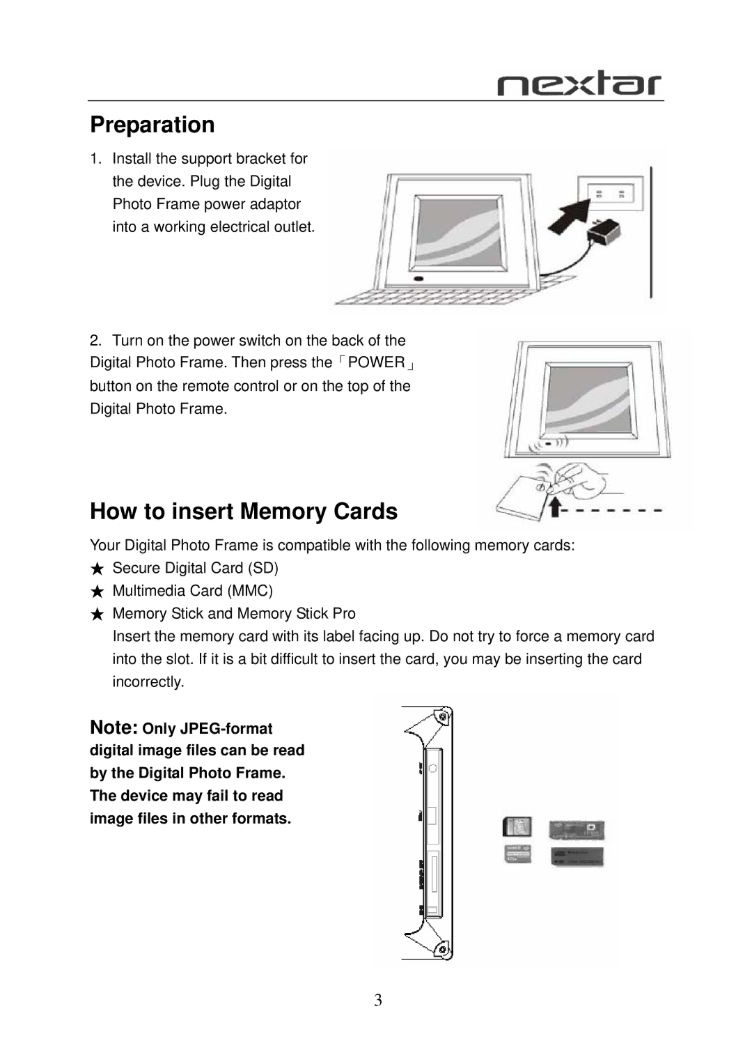 Nextar N7S-100 user manual Preparation, How to insert Memory Cards 