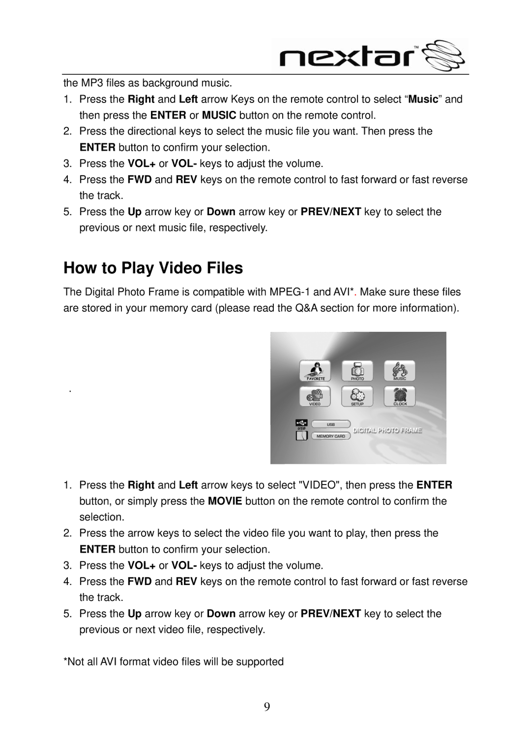 Nextar N8-101 user manual How to Play Video Files 