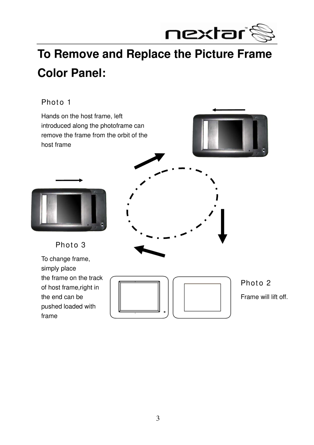 Nextar N8-101 user manual To Remove and Replace the Picture Frame Color Panel, Photo 