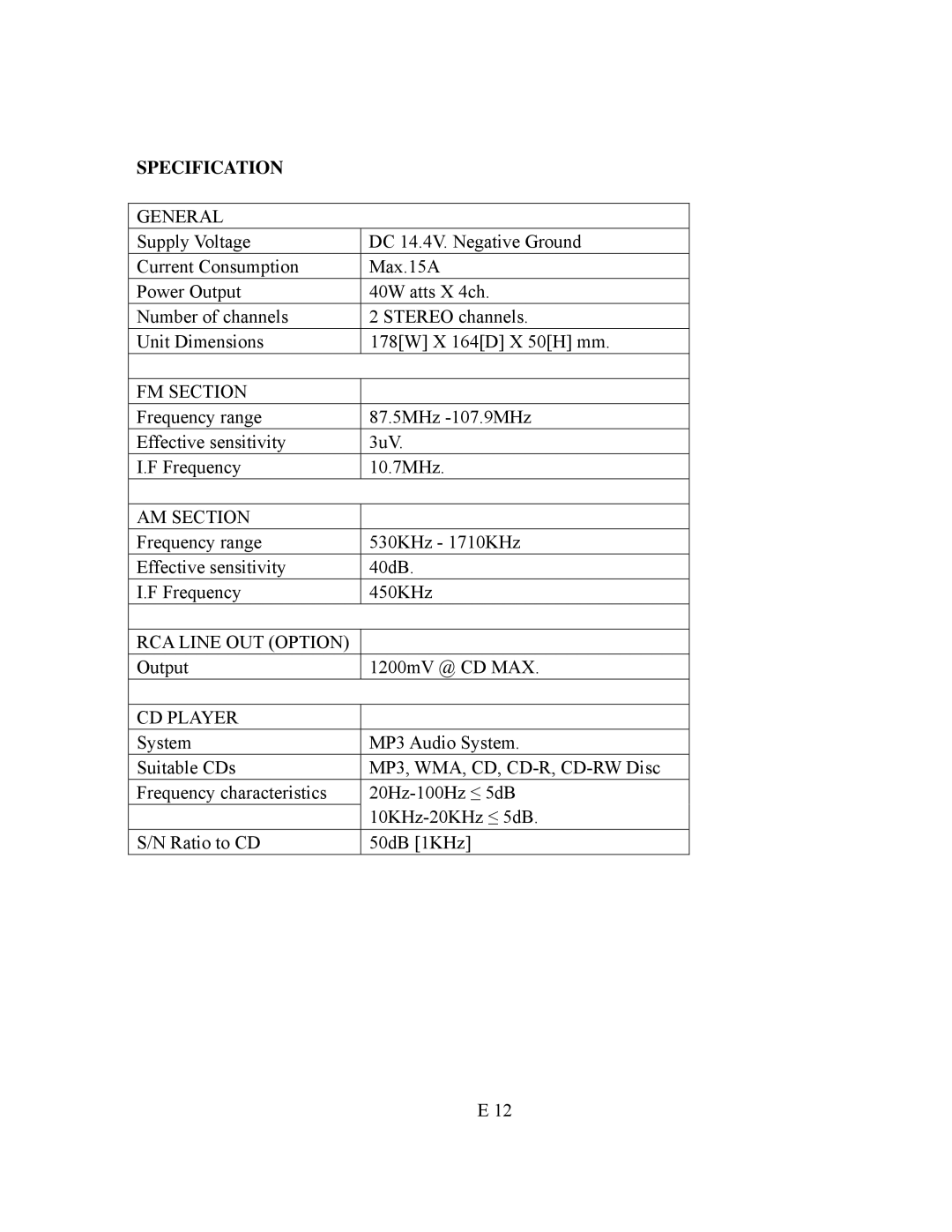 Nextar NC990C manual Specification 