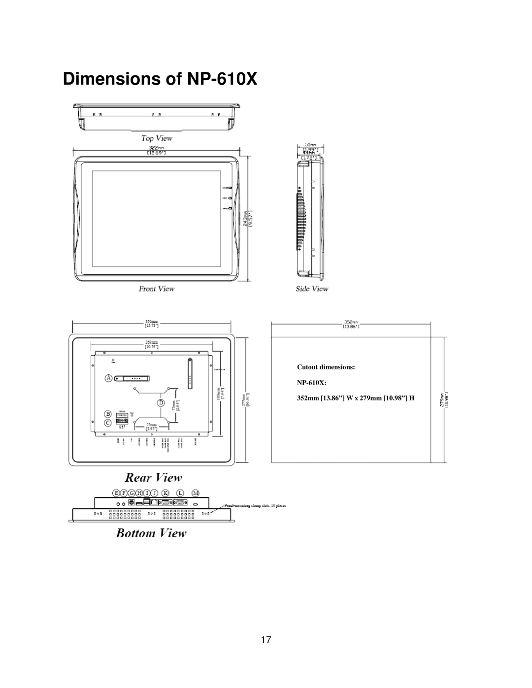 Nextar user manual Dimensions of NP-610X 