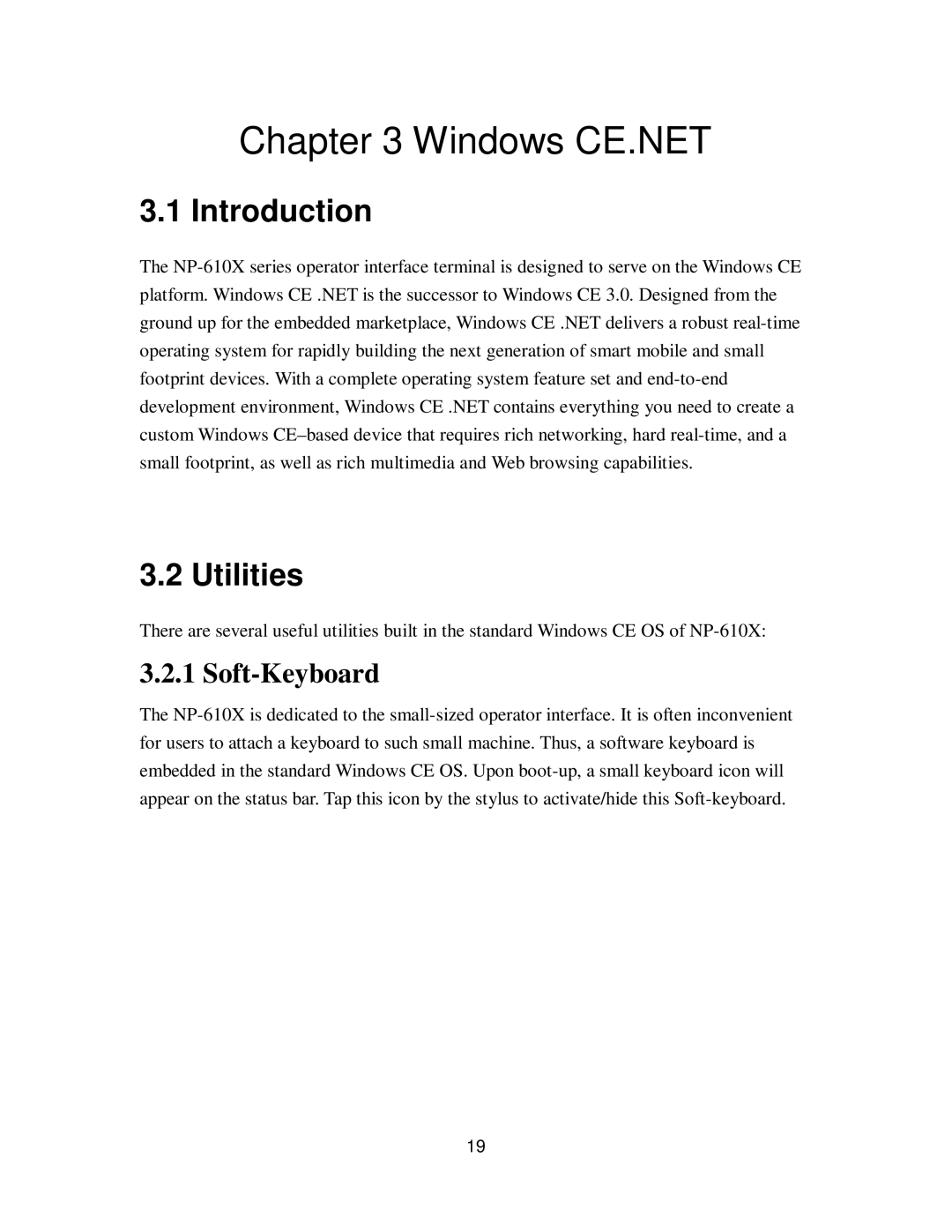 Nextar NP-610X user manual Windows CE.NET, Utilities, Soft-Keyboard 