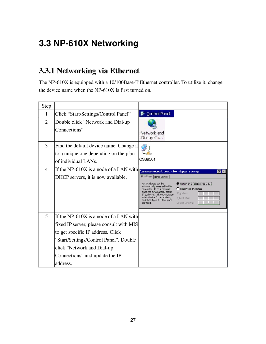 Nextar user manual NP-610X Networking, Networking via Ethernet 