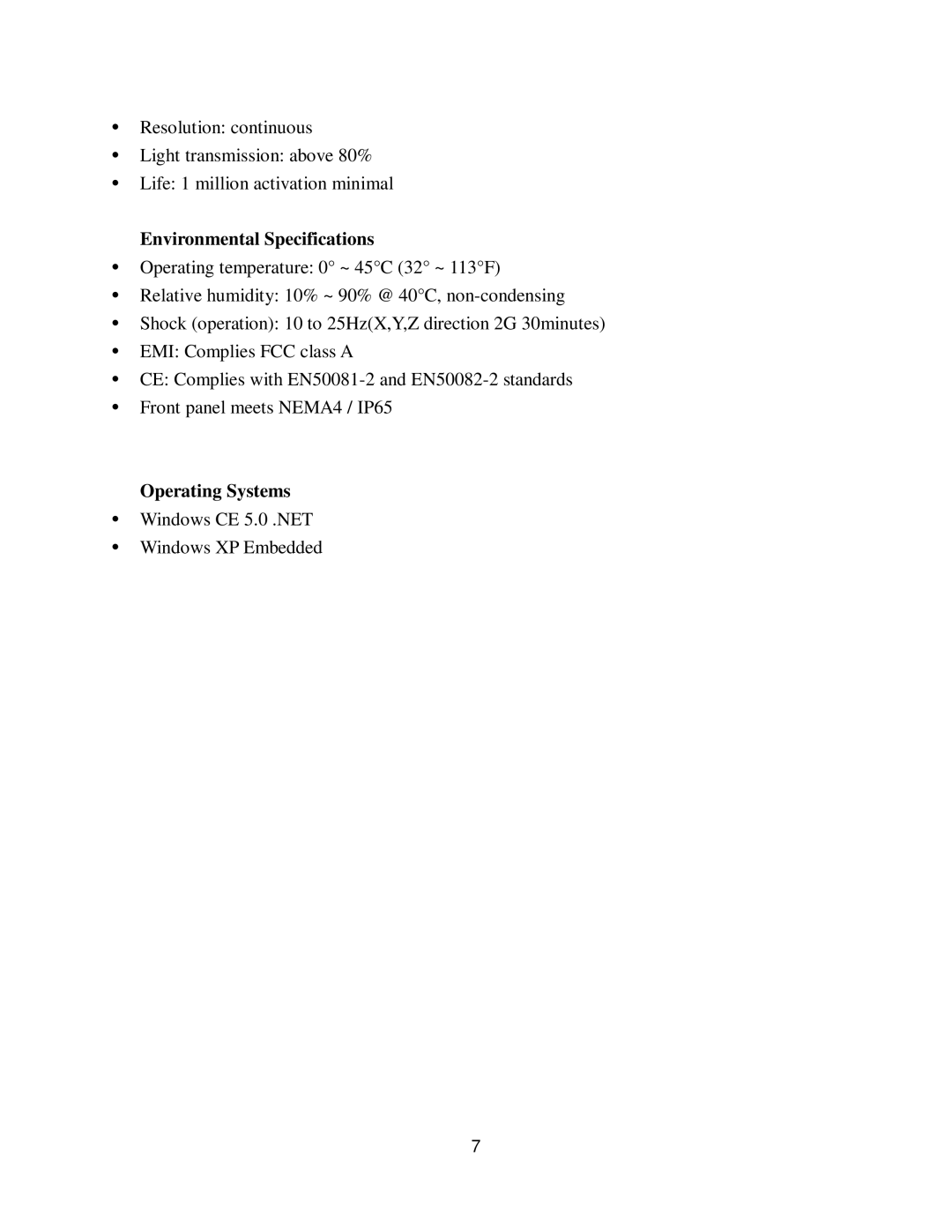 Nextar NP-610X user manual Environmental Specifications, Operating Systems 