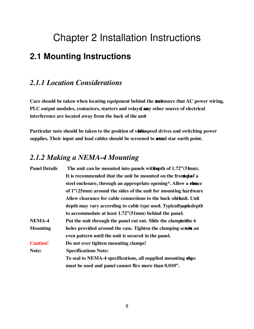 Nextar NP-610X Installation Instructions, Mounting Instructions, Location Considerations, Making a NEMA-4 Mounting 