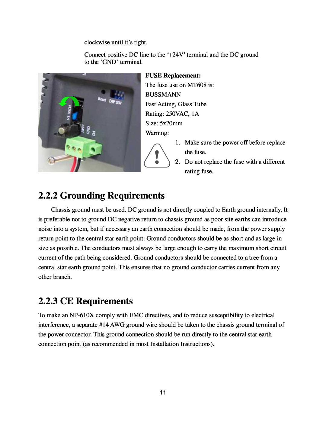 Nextar NP-610X user manual Grounding Requirements, CE Requirements, FUSE Replacement 