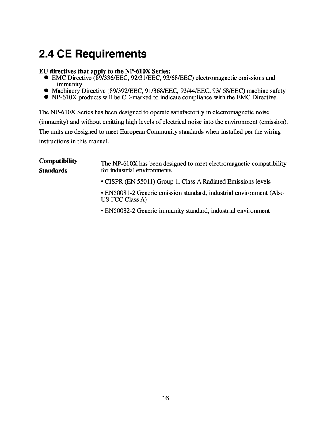Nextar user manual CE Requirements, EU directives that apply to the NP-610X Series, Compatibility Standards 