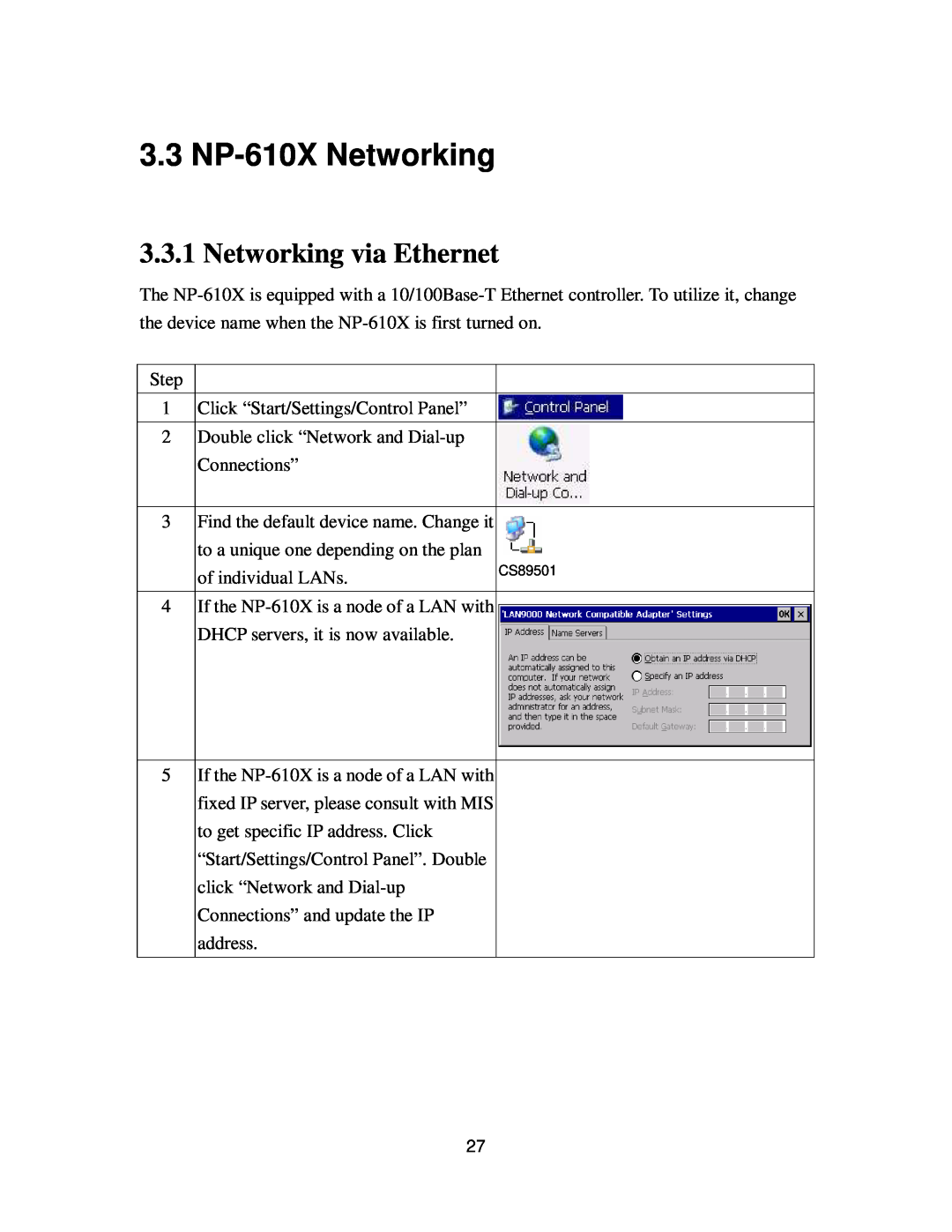 Nextar user manual 3.3 NP-610X Networking, Networking via Ethernet 