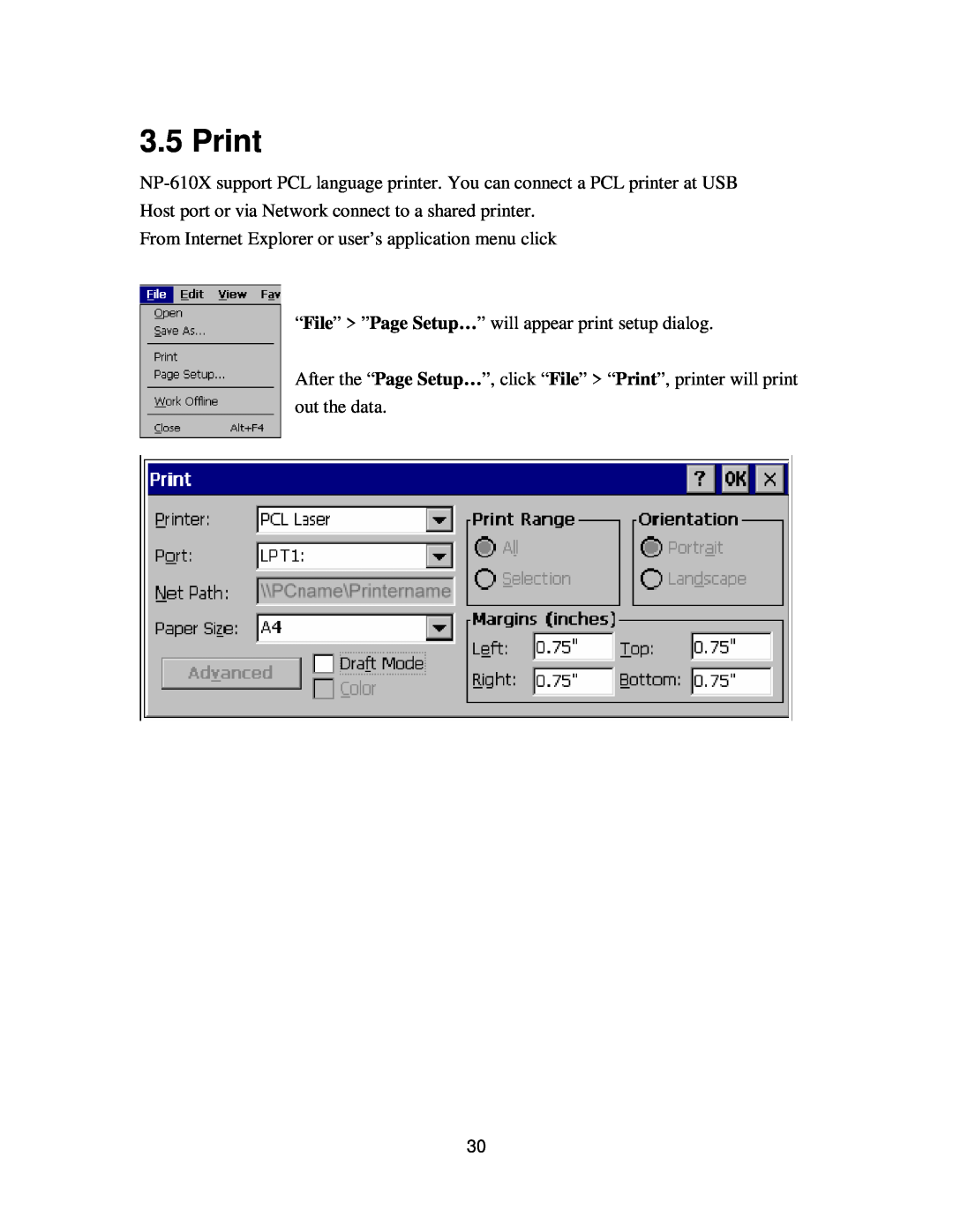 Nextar NP-610X user manual Print, From Internet Explorer or user’s application menu click 