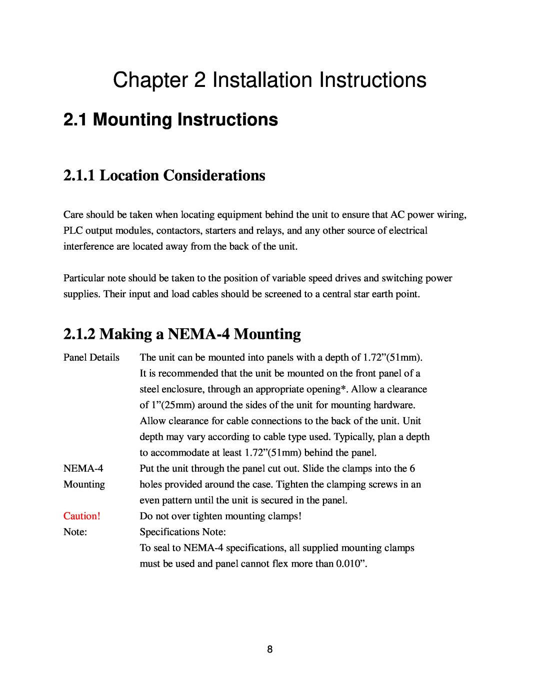 Nextar NP-610X Installation Instructions, Mounting Instructions, Location Considerations, Making a NEMA-4 Mounting 