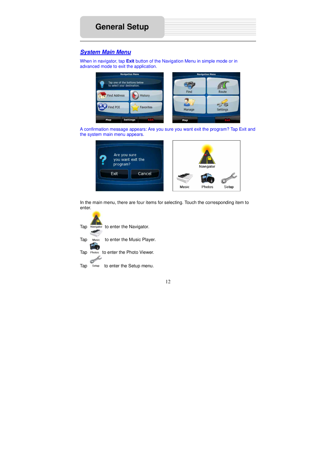 Nextar X3-09 operating instructions General Setup, System Main Menu 