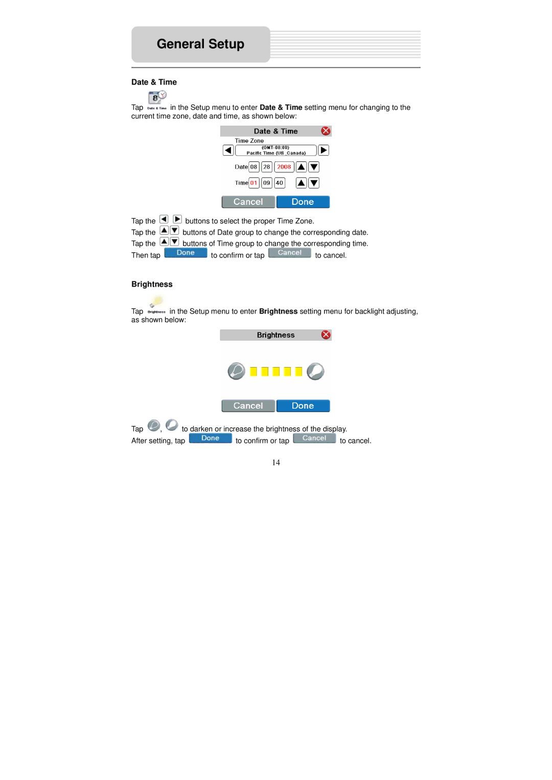 Nextar X3-09 operating instructions Date & Time, Brightness 