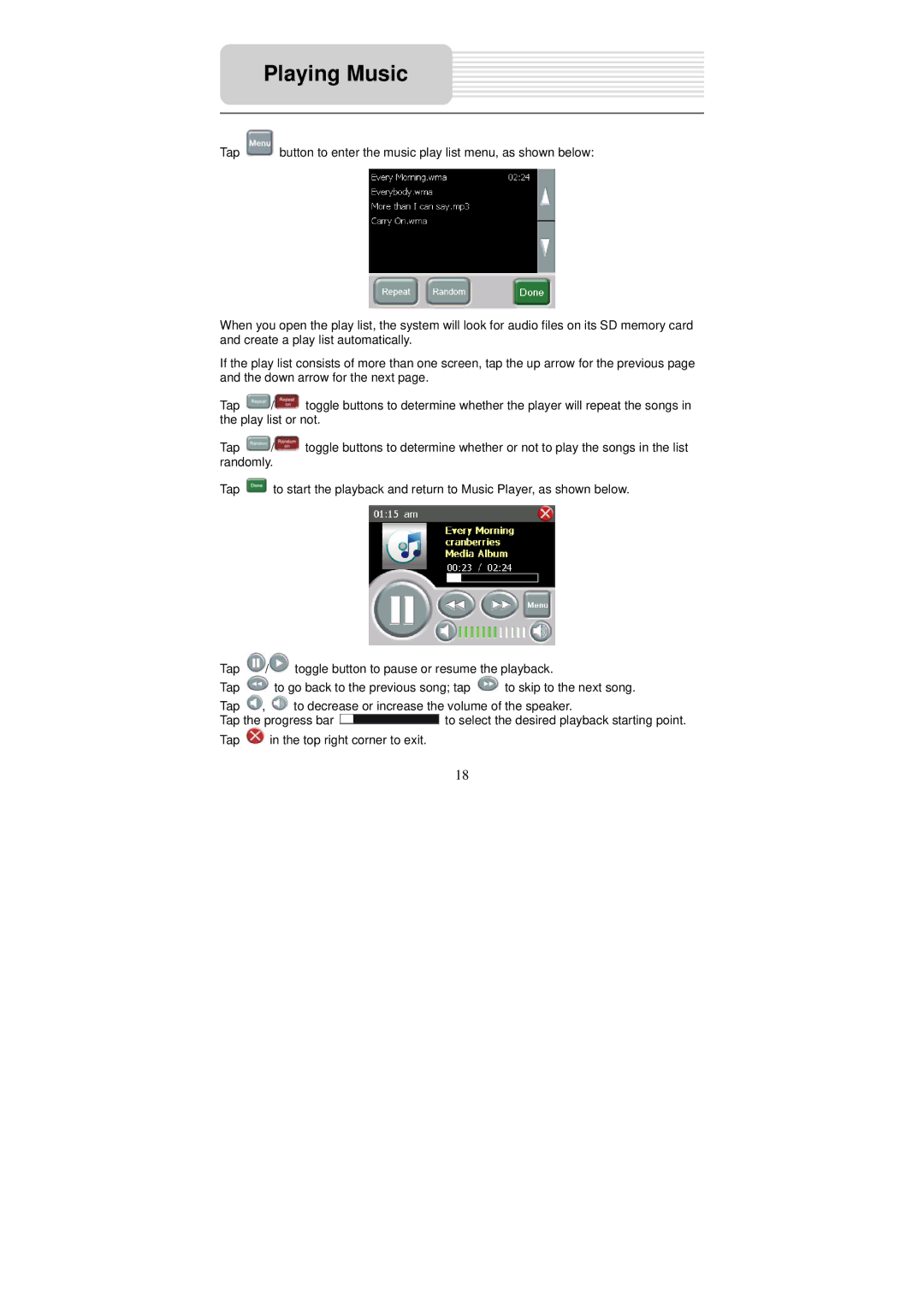 Nextar X3-09 operating instructions Playing Music 