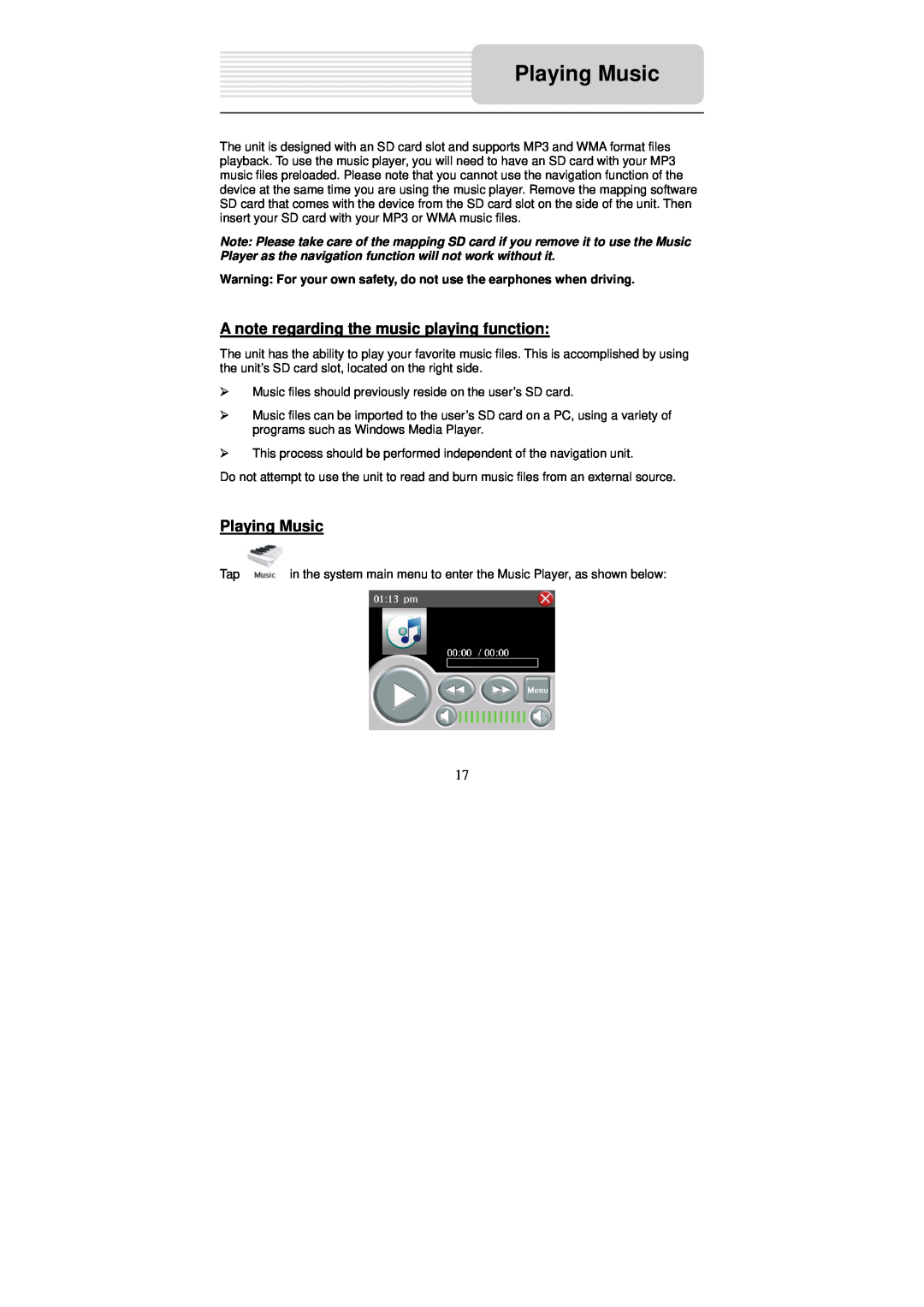 Nextar X3-09 operating instructions Playing Music, A note regarding the music playing function 