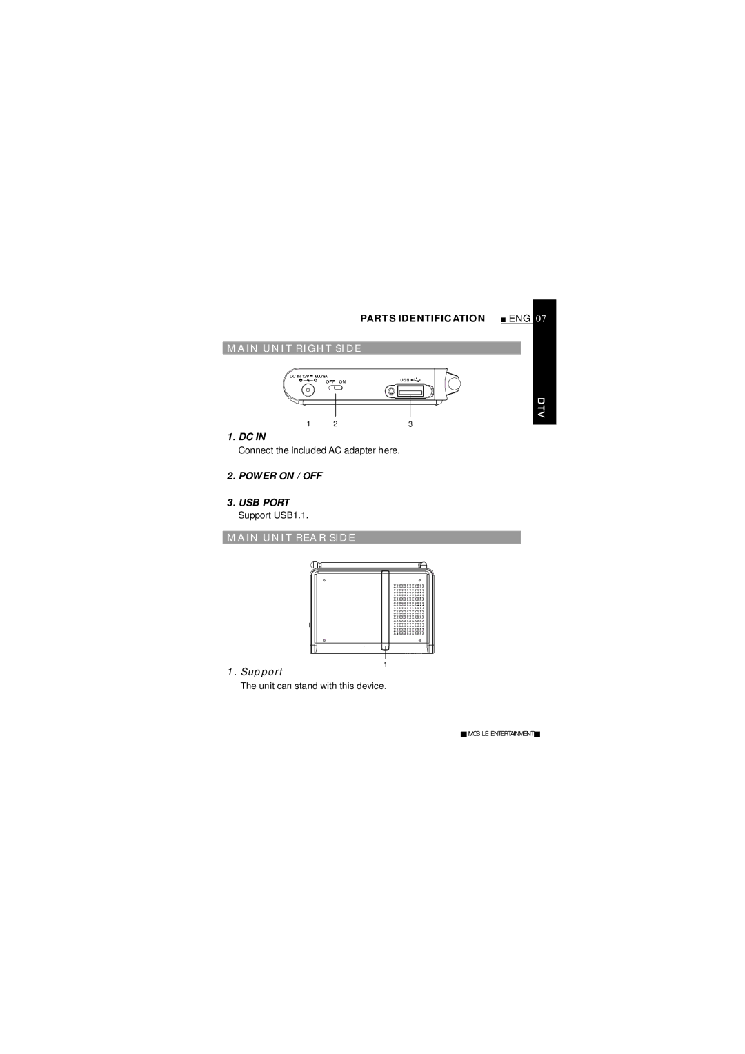 NextBase HI-SPEED TV360 manual Main Unit Right Side, Power on / OFF, Main Unit REA R SID E 