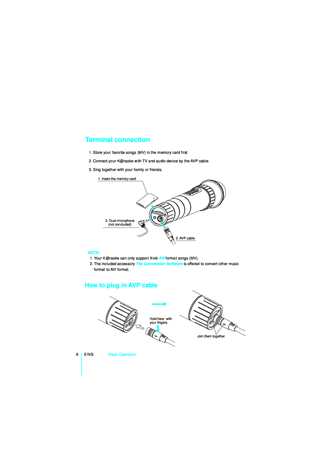 NextBase Microphone manual How to plug in AVP cable, Terminal connection, Basic Operation 