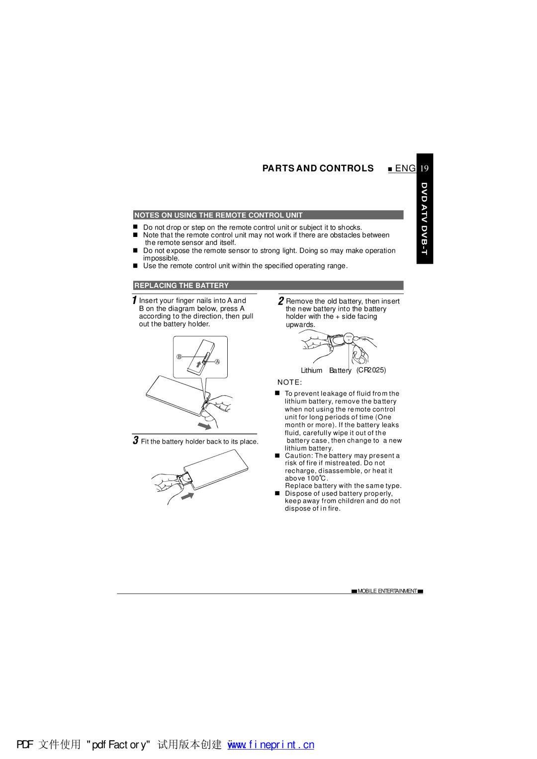 NextBase SDV1102-B operating instructions Replacing the Battery 