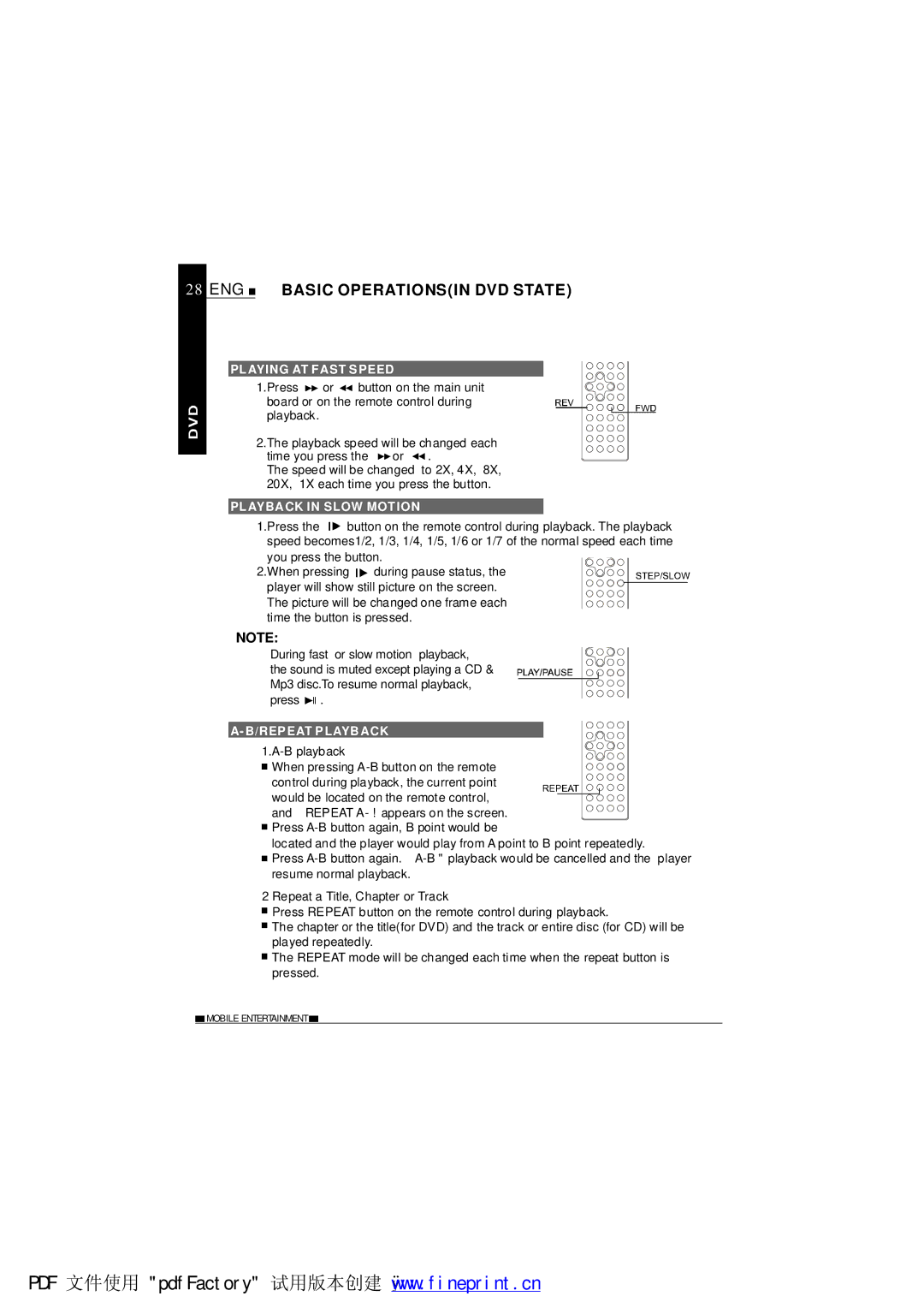 NextBase SDV1102-B operating instructions Playing AT Fast Speed, Playback in Slow Motion, Repeat Playback 