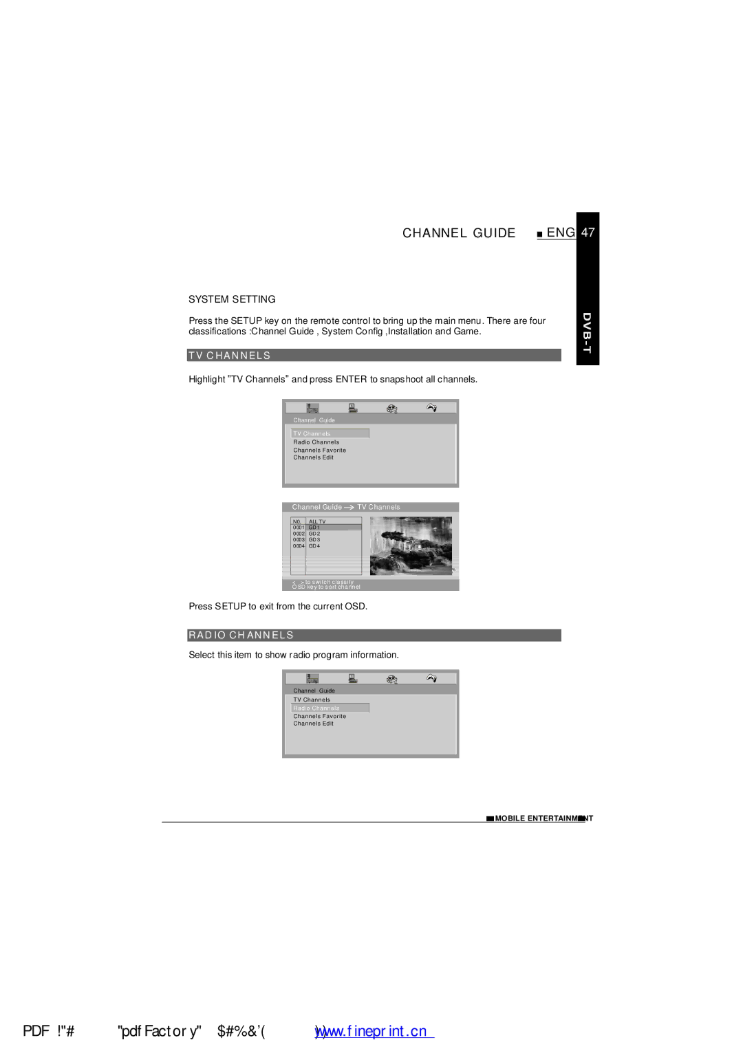 NextBase SDV1102-B operating instructions Channel Guide, TV C HA Nnel S, Rad Io Ch Ann Els 