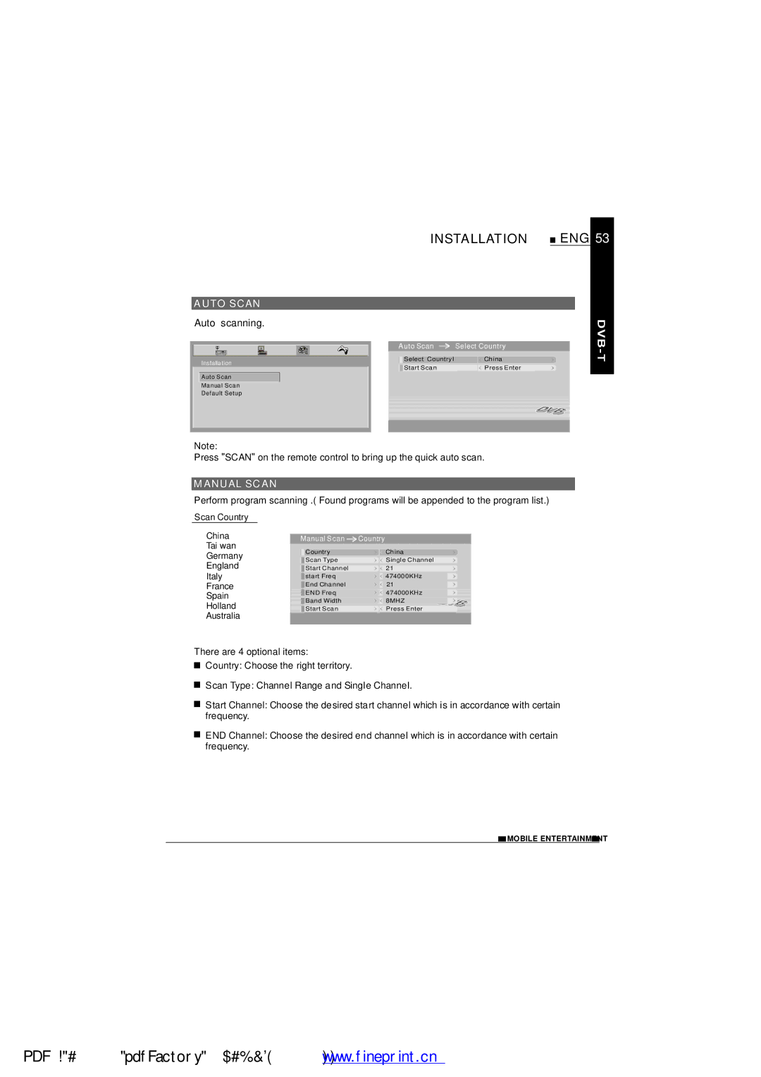 NextBase SDV1102-B operating instructions Installation, Auto Scan, Anual Scan 