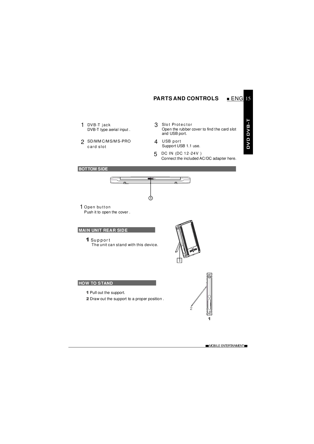 NextBase SDV1102-D operating instructions Bottom Side, Main Unit Rear Side, HOW to Stand 