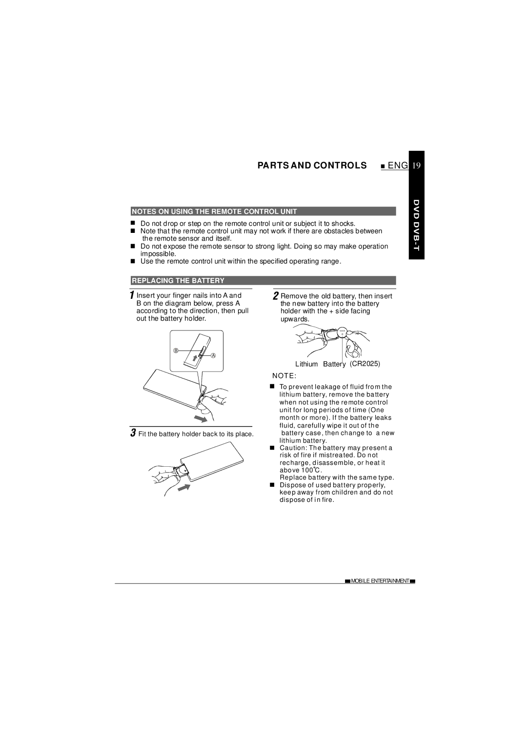 NextBase SDV1102-D operating instructions Replacing the Battery 