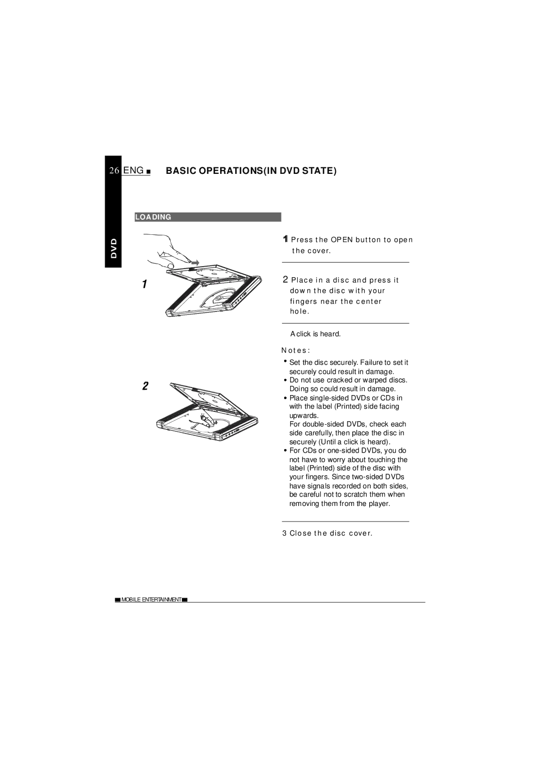 NextBase SDV1102-D operating instructions ENG Basic Operationsin DVD State, Loading 