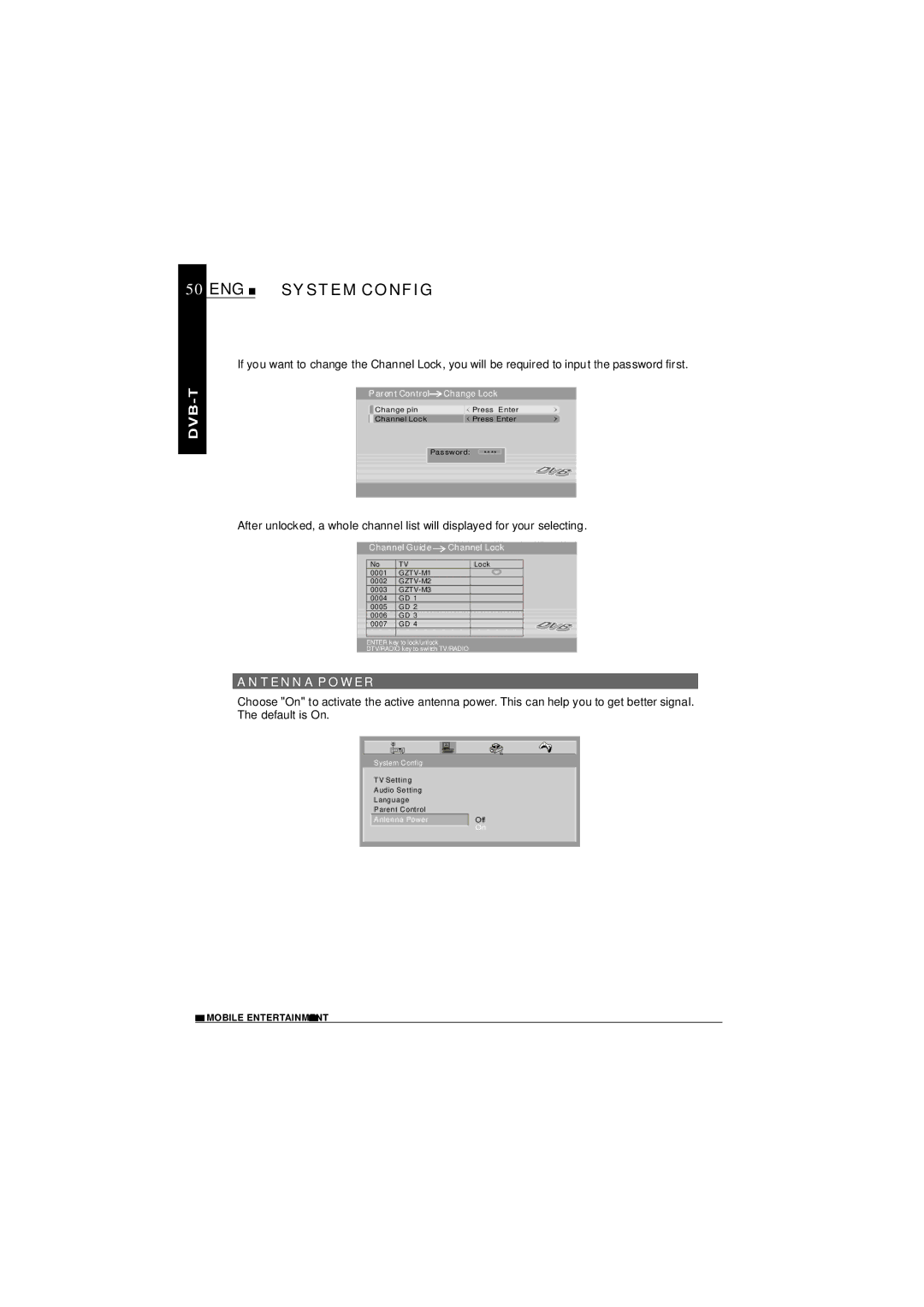 NextBase SDV1102-D operating instructions Antenn a Power, Channel Guide Channel Lock 