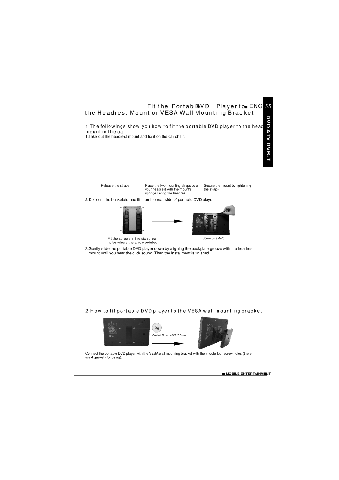 NextBase SDV1102-D operating instructions Take out the headrest mount and fix it on the car chair 