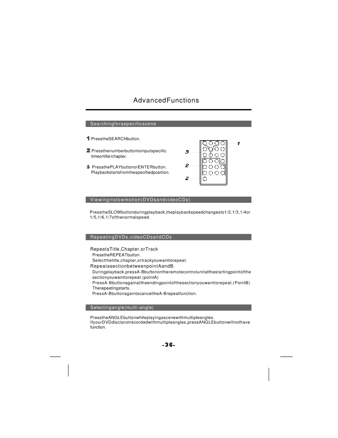 NextBase SDV17-SQ manual AdvancedFunctions, Searchingforaspecificscene, ViewinginslowmotionDVDsandvideoCDs 