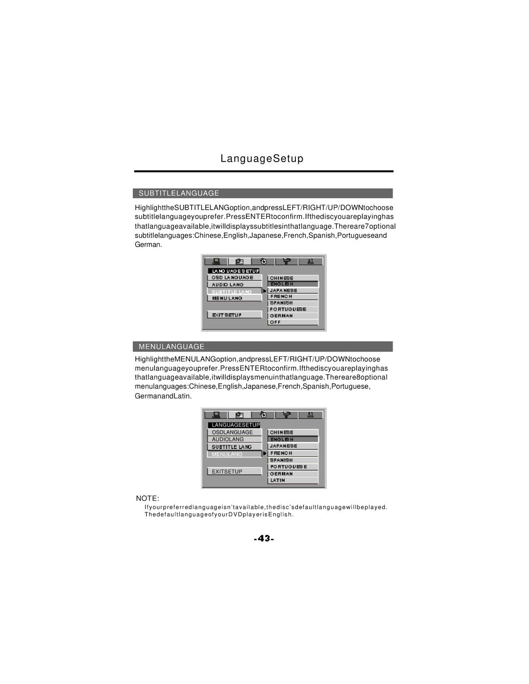 NextBase SDV17-SQ manual Subtitlelanguage, Menulanguage 