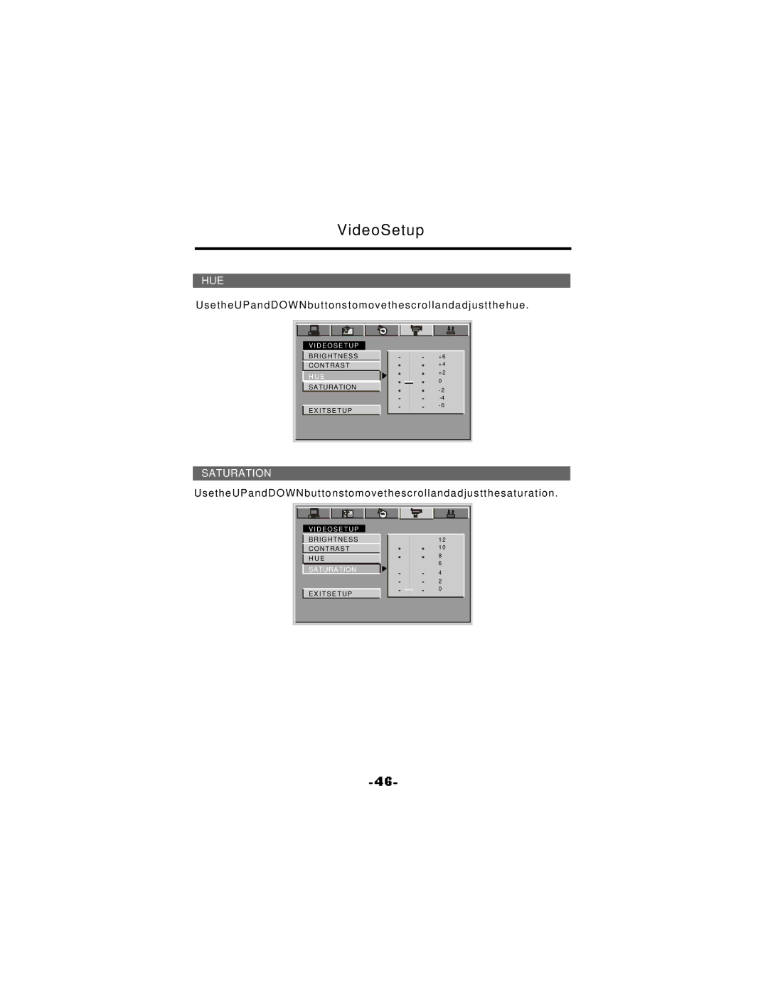 NextBase SDV17-SQ manual Hue, Saturation 