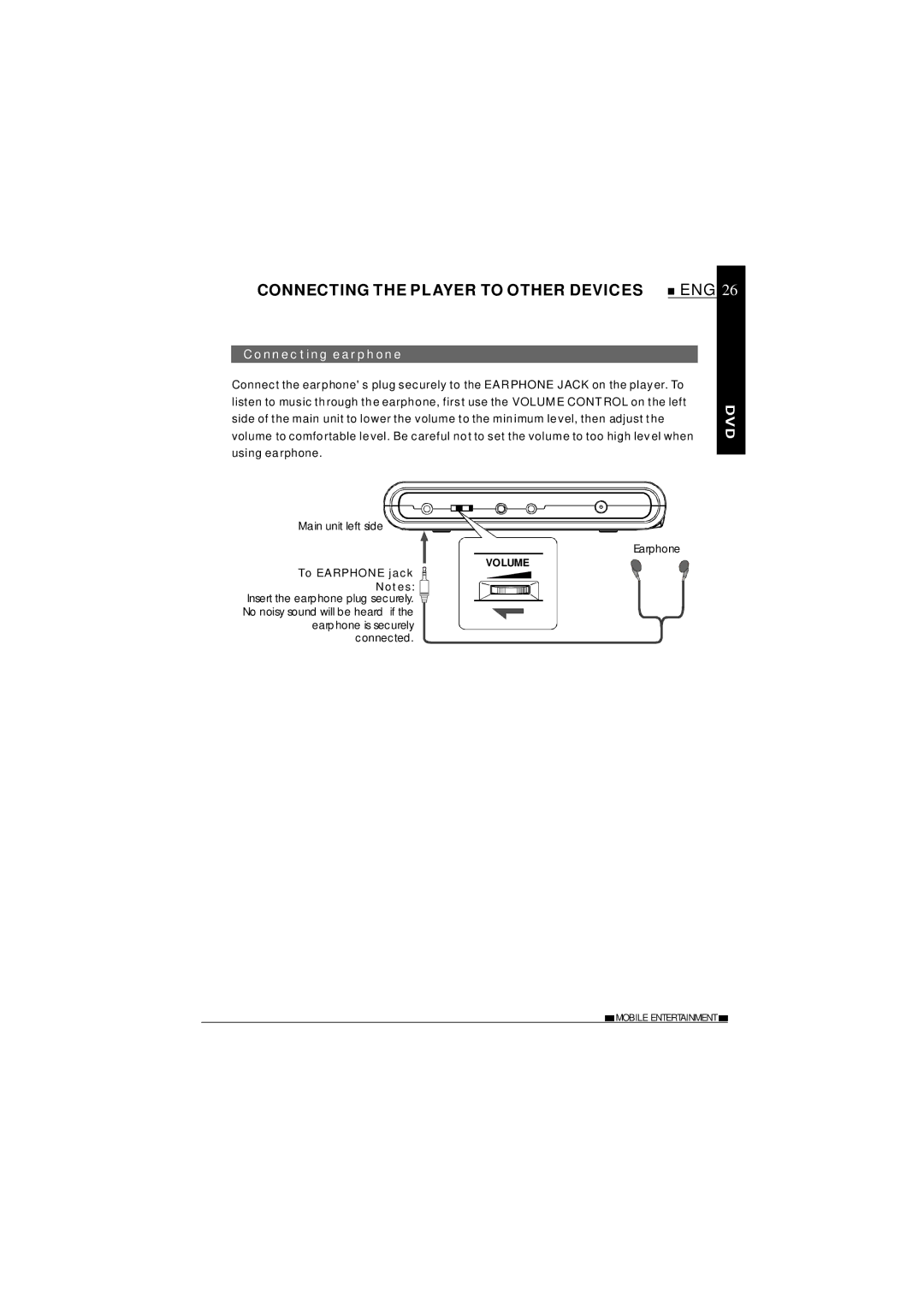 NextBase SDV27-SD operating instructions Connecting earphone, To Earphone jack 