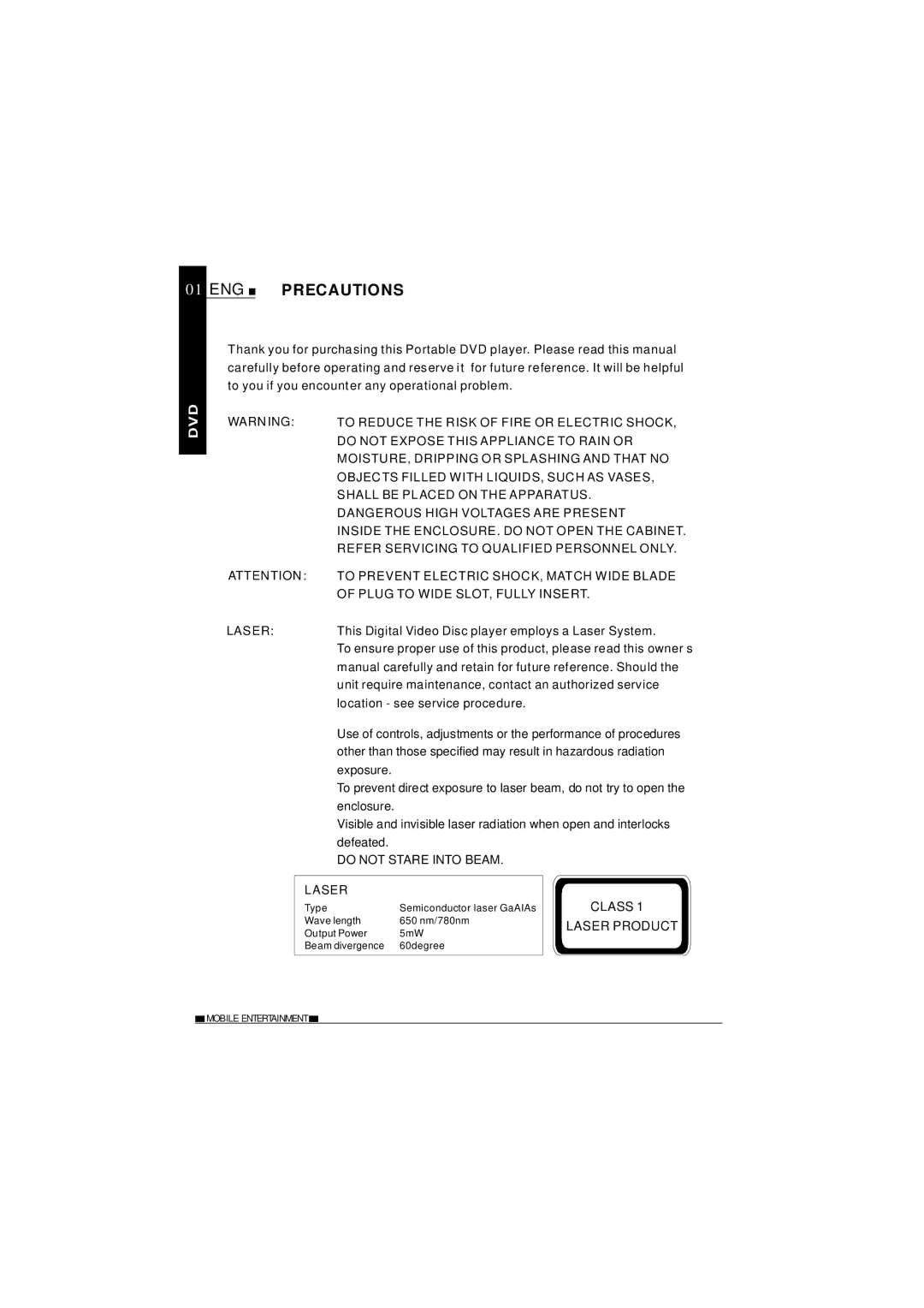 NextBase SDV27-SD operating instructions ENG Precautions, Laser 