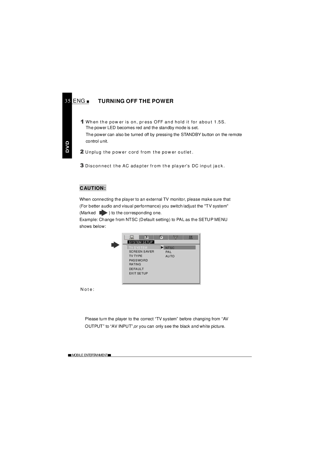 NextBase SDV27-SD operating instructions ENG Turning OFF the Power 