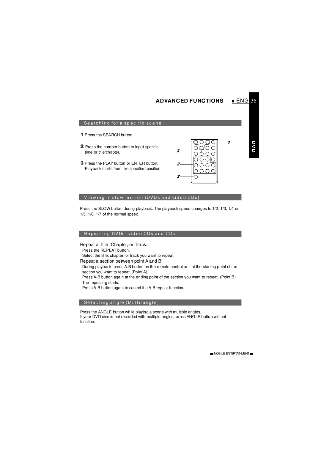 NextBase SDV27-SD Advanced Functions, Searching for a specific scene, Viewing in slow motion DVDs and video CDs 