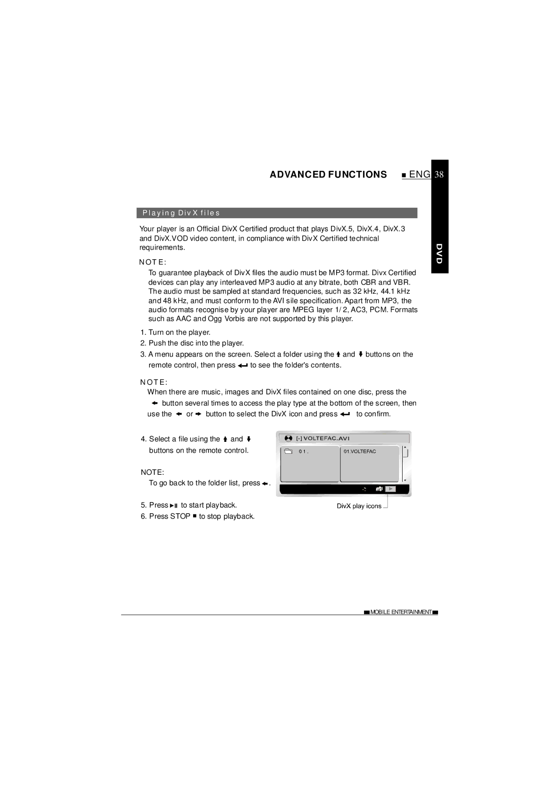 NextBase SDV27-SD operating instructions Playing DivX files 